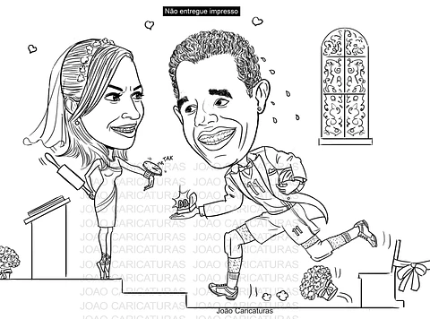 Caricatura casal  traço sem cor corel casamento, noivo, noiva, vetor, vetorial, 1 cor, correndo, noivo atrasado,noiva brava, igreja, altar, rolo macarrão, puxando gola,puxando corda,moto, brindando,