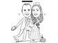 Caricatura casal  traço sem cor corel casamento com pandeiro, noivo, noiva enfermeira, vetor, vetorial, 1 cor, puxando gravata, igreja, - Thumbnail 3