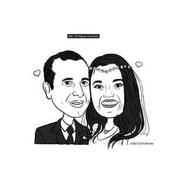 Caricatura casal de rosto traço sem cor,traço preto, corel casamento com pandeiro, noivo, noiva 