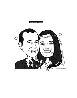 Caricatura casal de rosto traço sem cor,traço preto, corel casamento com pandeiro, noivo, noiva 