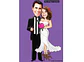 Caricaturas  casamento, casal noiva mais baixinha, noivo grandão,noiva no banquinho, noivo camisa de time, vasco, instrumento musical, trompete,contra baixo, caricatura matrimônio. - Thumbnail 1