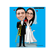 Caricaturas  casamento, casal noiva mais baixinha, noivo grandão,noiva no banquinho, noivo camisa de time, vasco, instrumento musical, trompete,contra baixo, caricatura matrimônio.