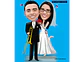 Caricaturas  casamento, casal noiva mais baixinha, noivo grandão,noiva no banquinho, noivo camisa de time, vasco, instrumento musical, trompete,contra baixo, caricatura matrimônio. - Thumbnail 2