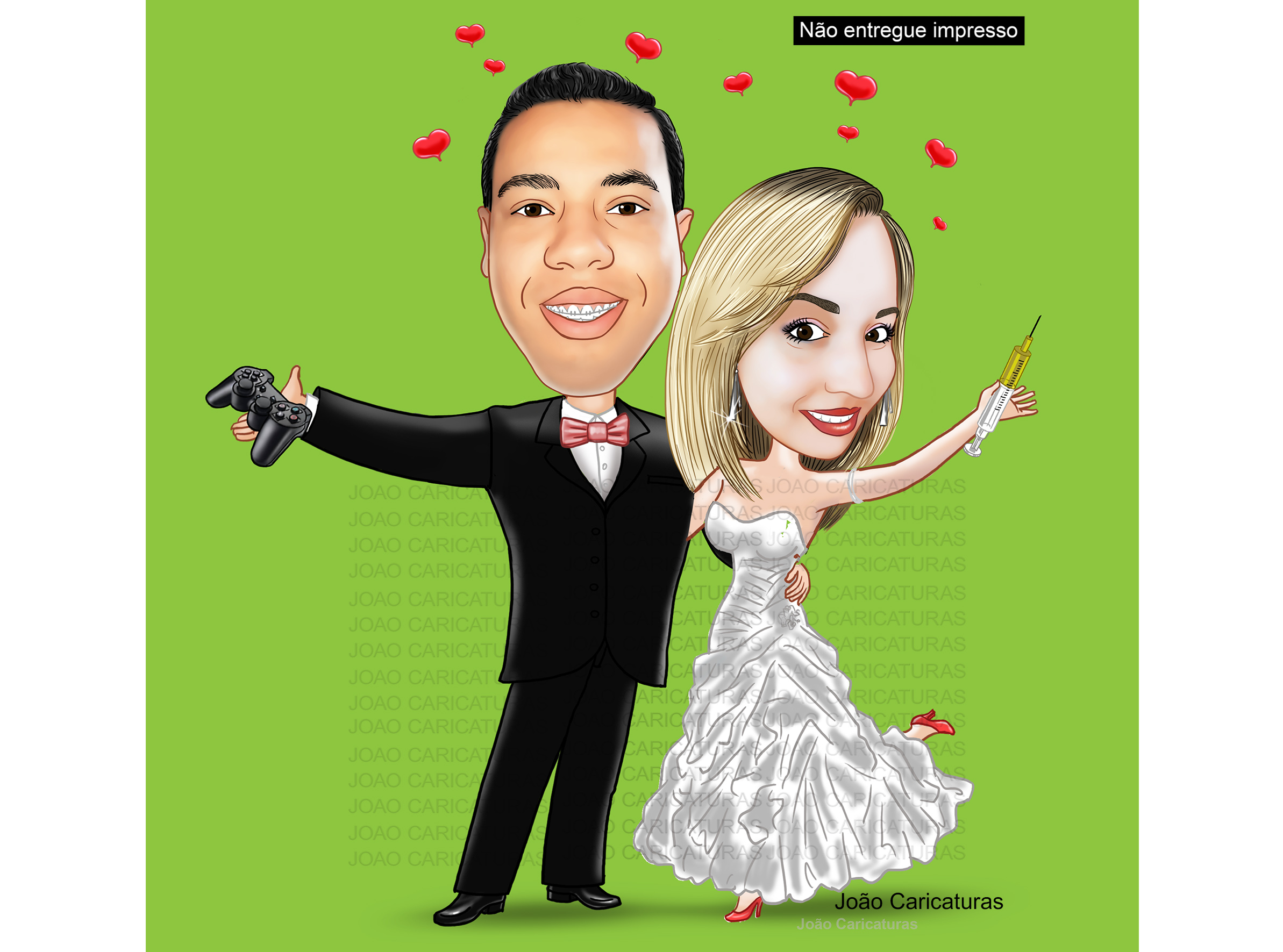 Caricaturas  casamento, casal dançando, bolero, noivos dançarinos, jogado game, joystik, controle remoto enfermeira dançarino