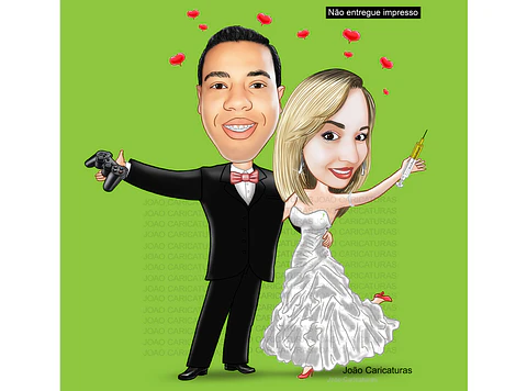 Caricaturas  casamento, casal dançando, bolero, noivos dançarinos, jogado game, joystik, controle remoto enfermeira dançarino