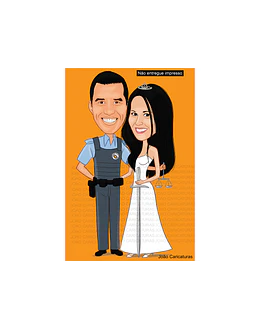 Caricaturas  casamento feita por encomenda através de fotos recebidas, desenho de casal noiva advogada e noivo polícia militar
