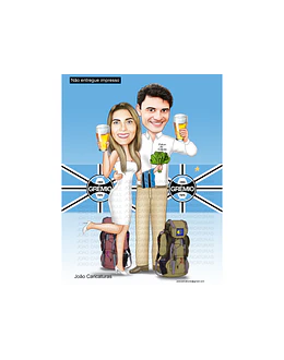 Caricaturas casal, casamento, namorados, camping, vegetariana,copo cerveja, chopp, acampamento, trilhas, esportista, torcedores gremistas, time grêmio, presente, bodas, aniversário.