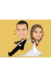 Caricaturas  casamento, casal embarcando,noivo sentado, avião, notebook, lua de mel, noiva laçada corda, moderna, puxando gravata, parecida, alterofilista, felizes, musculoso, noiva no colo confeitera
