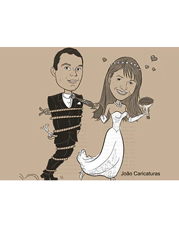 Caricatura casal  traço sem cor corel casamento com pandeiro, noivo, noiva enfermeira, vetor, vetorial, 1 cor, puxando gravata, igreja,