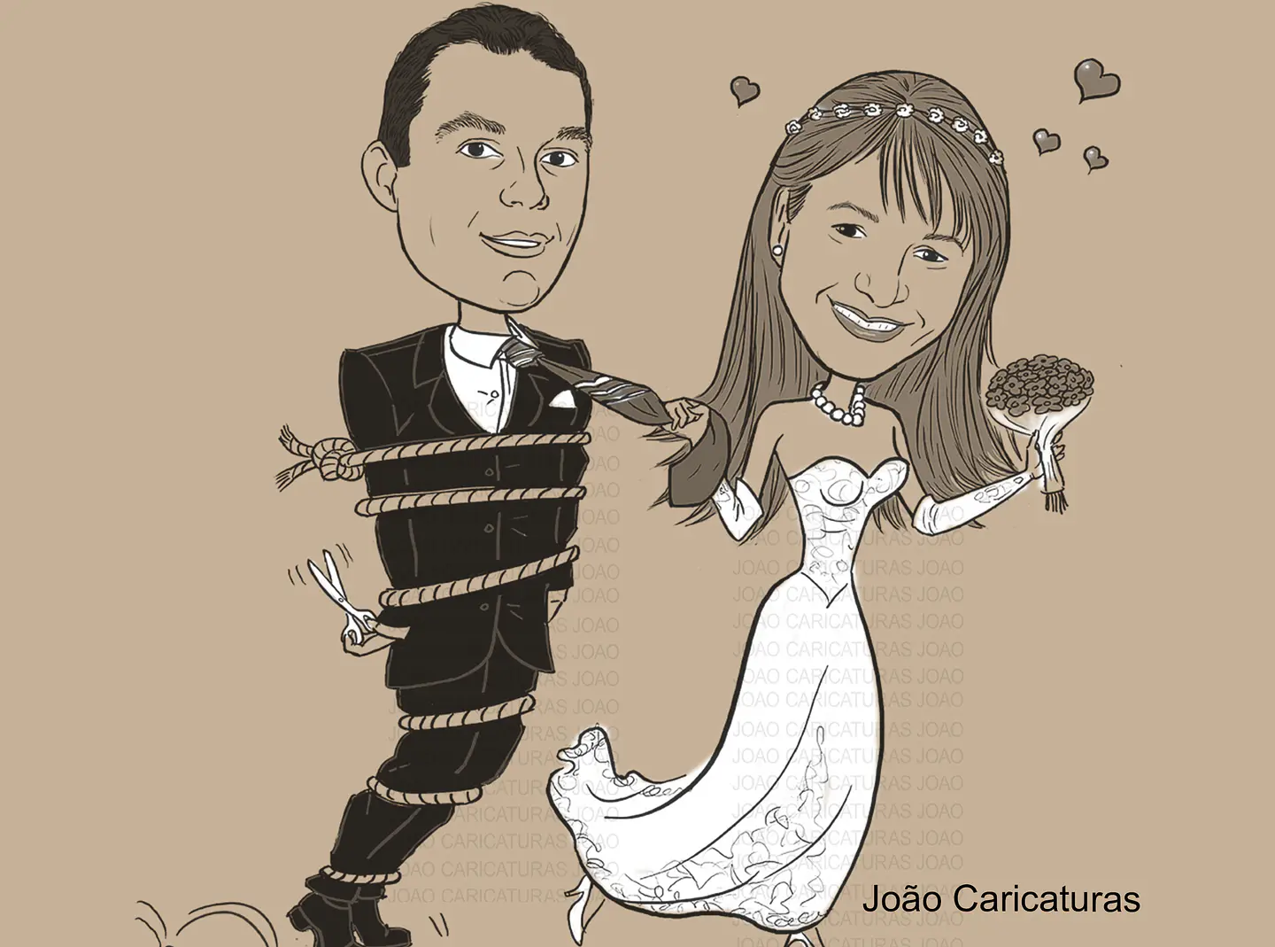 Caricatura casal  traço sem cor corel casamento com pandeiro, noivo, noiva enfermeira, vetor, vetorial, 1 cor, puxando gravata, igreja, 1