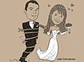 Caricatura casal  traço sem cor corel casamento com pandeiro, noivo, noiva enfermeira, vetor, vetorial, 1 cor, puxando gravata, igreja, - Thumbnail 1