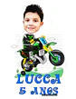 Caricatura aniversário criança filho neto sobrinho  moto motoquinha bebê motoqueiro camisa time galinha bebê garoto filho menino pat animal estimação 3 4 5 6 7 8 9 10 anos - Thumbnail 1