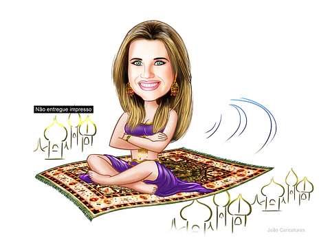 Caricatura aniversário mulher (valor por pessoa) mãe filha , odalisca, voando, tapete voador, arábia,mil e umas noites 1001
