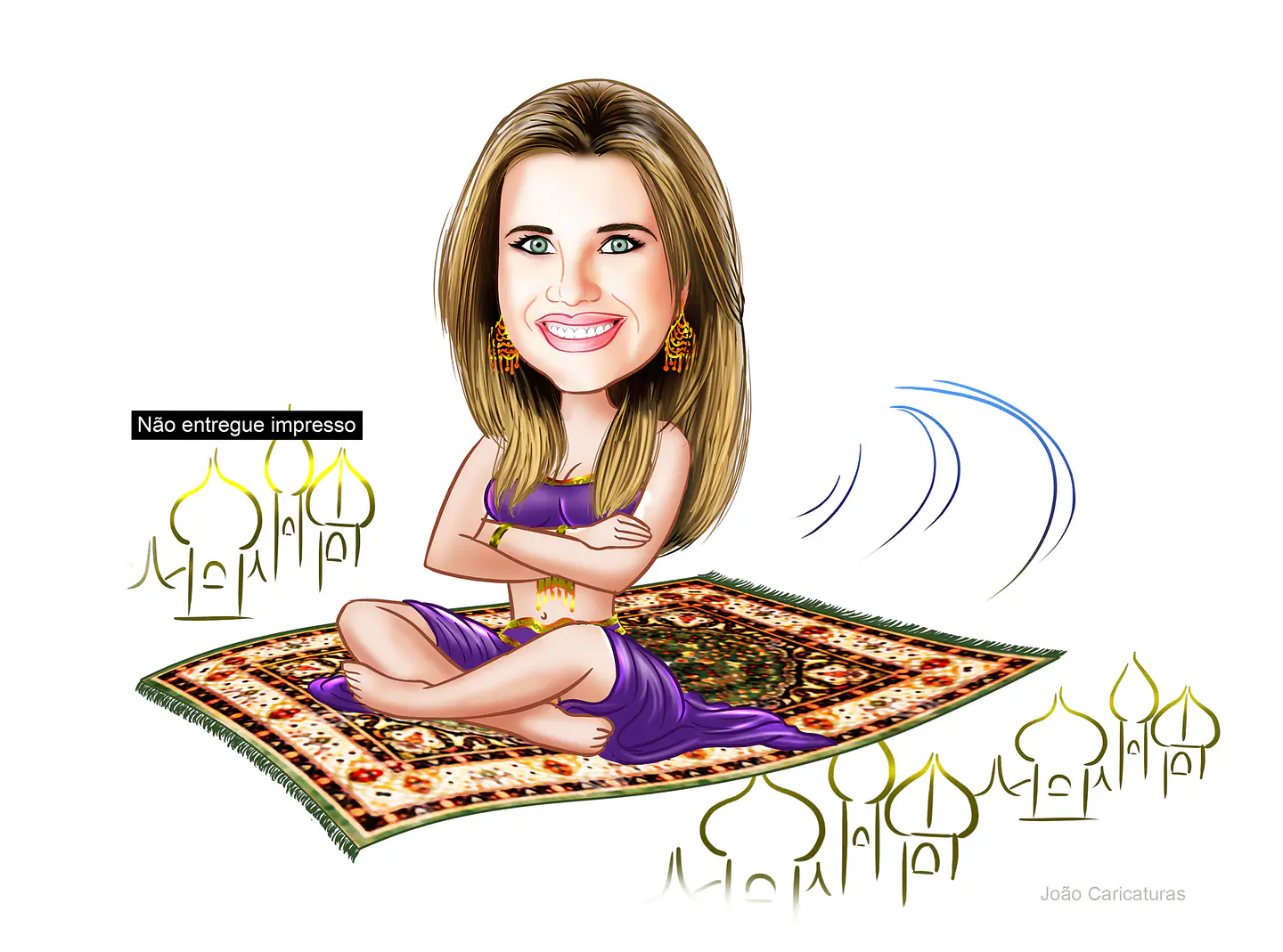 Caricatura aniversário mulher (valor por pessoa) mãe filha , odalisca, voando, tapete voador, arábia,mil e umas noites 1001 1