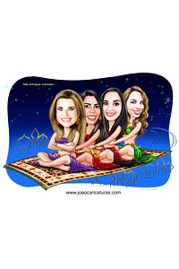 Caricatura aniversário mulher (valor por pessoa) mãe filha , odalisca, voando, tapete voador, arábia,mil e umas noites 1001