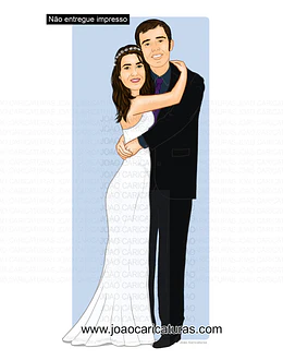 Caricatura casamento cabeça proporcional ao corpo realista noivos abraçados apaixonados 