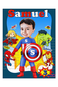  Caricatura digital Caricatura Aniversário heróis super menino garoto boy vingadores avenger Capitão América hulk, homem de ferro, hopmem aranha, thor