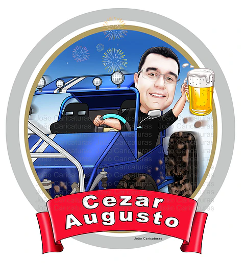 caricatura digital aniversariante dirigindo carro trilha, carro aranha, gaiola, off road, jipe, quadriciclo, dirigindo, pilotando