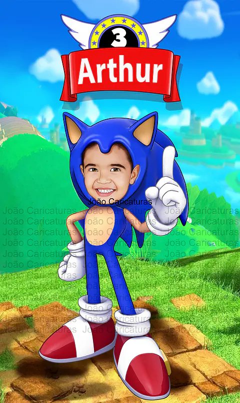 Linda caricatura aniversário menino para banner eu fui mascara personagem game joguinhos criança sonic furo par fotos ,3,4,5,6,7,8,9, anos