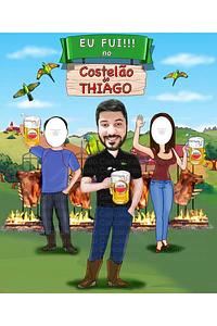 Caricatura aniversário convite no tema costelão, carnes, costela de chão, churrasco no campo estilo banner EU FUI 2 metros de altura (entrego via email não impresso) 