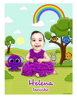 Caricatura bebê 1 aninho  aniversário menina linda convite tema bolofofos