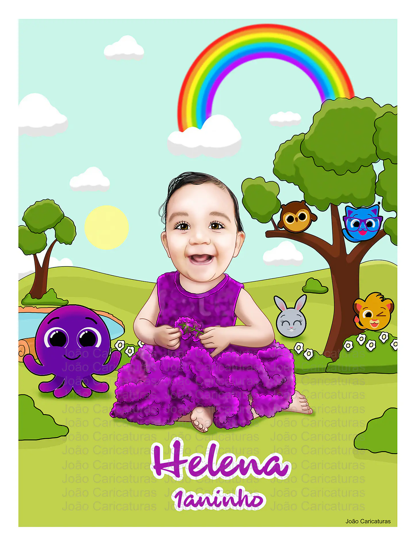 Caricatura bebê 1 aninho  aniversário menina linda convite tema bolofofos 1