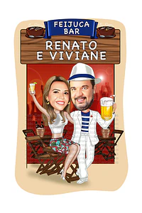 Caricatura convite Digital -Tema boteco duplo, casal, pandeiro, roda samba, pagode, musica ao vivo, banda, ambiente bar, barzinho, casa show,apaixonados,aniversário, convite duplo,