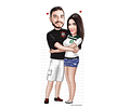 Caricatura digital de casal namorados namoro abraçados aniversário festa presente luar príncipe juntinhos crush moderna realista, caprichada rosto normal natura traços perfeitos vinho Santos 