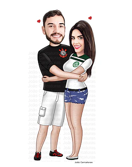 Caricatura digital de casal namorados namoro abraçados aniversário festa presente luar príncipe juntinhos crush moderna realista, caprichada rosto normal natura traços perfeitos vinho Santos 