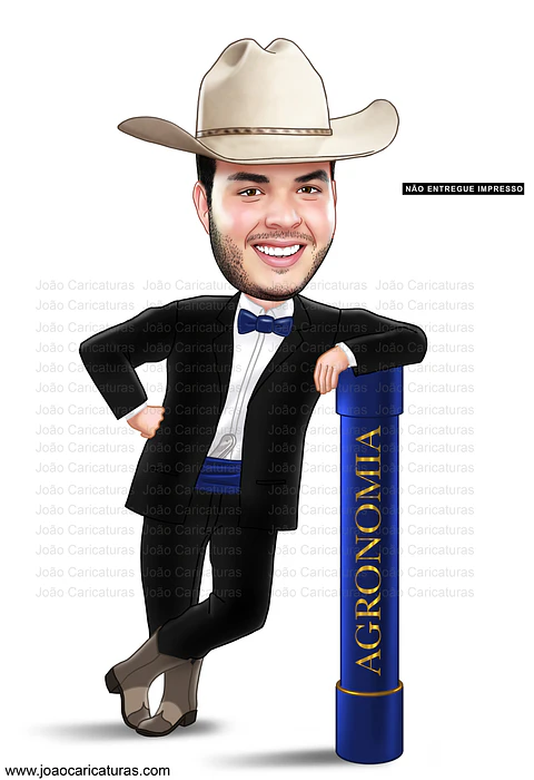 Transformo sua foto em uma caricatura única 🎨Caricaturas Digitais de Homem Desenho Realista Beca Bota Chápeu Formandos Agrônomo . Encomende já!