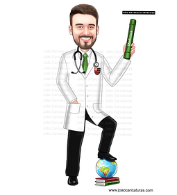 Caricaturas digitais homem rapaz desenho, Fomandos universitários diplomados formados formatura Médico medicina - COPY
