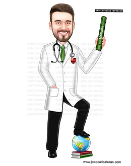 Caricaturas digitais homem rapaz desenho, Fomandos universitários diplomados formados formatura Médico medicina - COPY