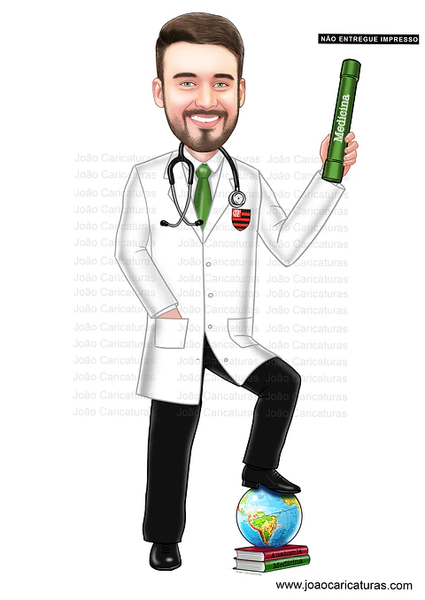 Caricaturas digitais homem rapaz desenho, Fomandos universitários diplomados formados formatura Médico medicina - COPY