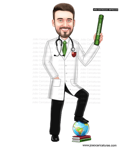 Caricaturas digitais homem rapaz desenho, Fomandos universitários diplomados formados formatura Médico medicina - COPY