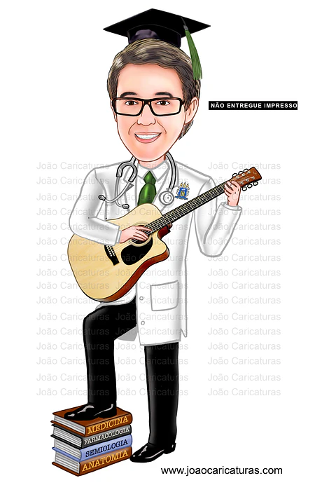 Caricaturas digitais homem rapaz desenho, Fomandos universitários diplomados formados formatura Médico medicina - COPY