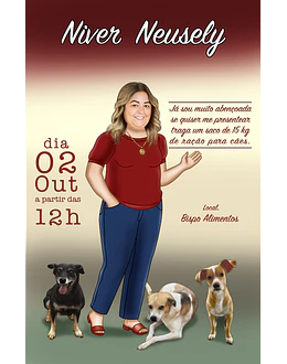 Convite com caricaturas aniversário, mulher, apaixonada por cães, pets, digital, para enviar pelo zap, festa, animais