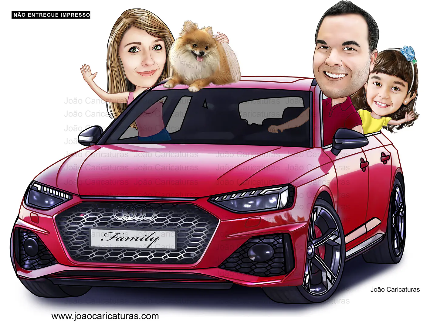 Caricatura digital (preço por pessoa) paisagem, avô, bebê, família, carro, pessoas, dirigindo, novo, cão, pet, filhos, sport, carrão, viajando, unidos, torcedores, palmeiras, pai falecido 5