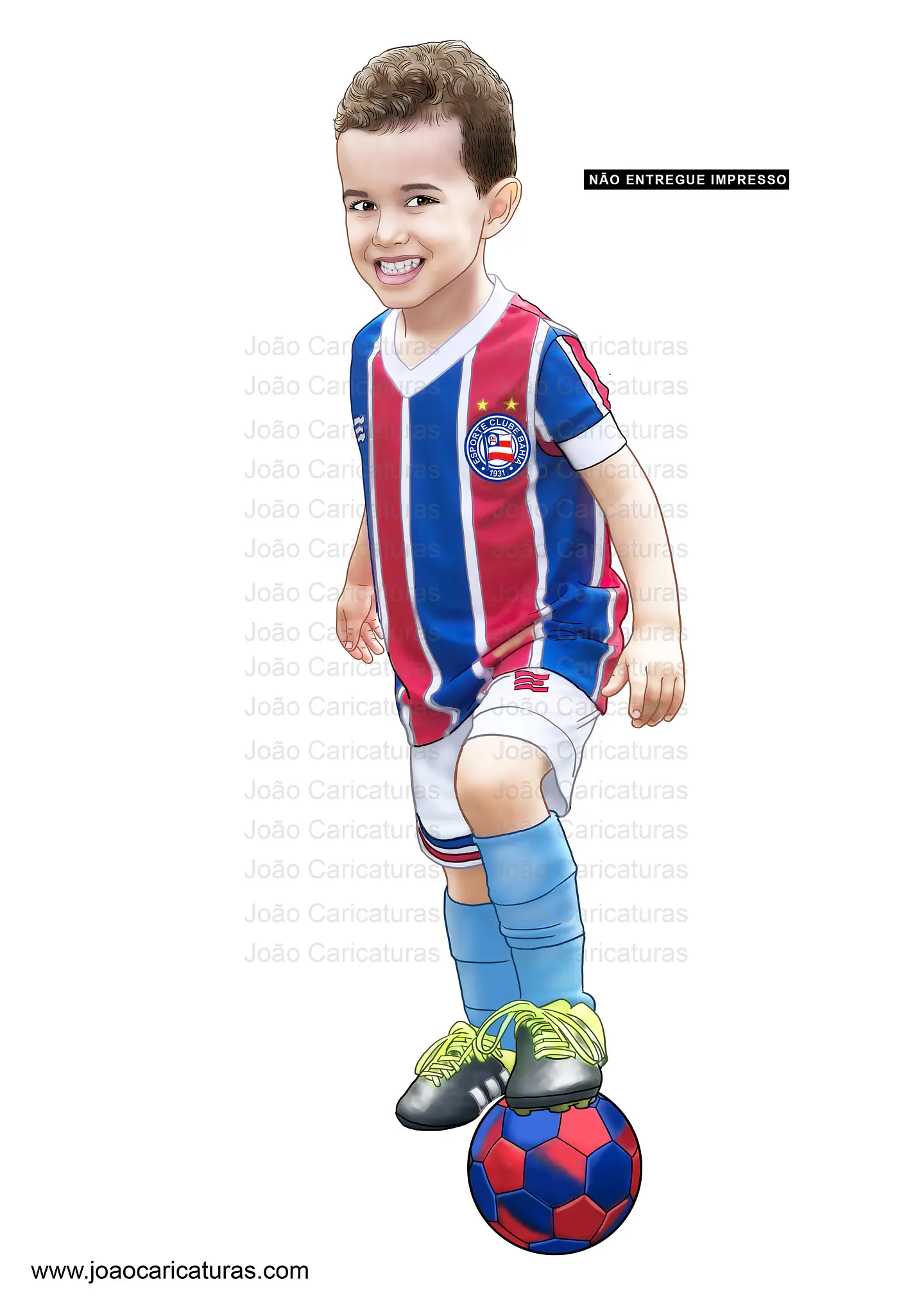 Caricatura, desenho, arte colorida, imagem digital, aniversário criança, filho, neto, sobrinho, camisa, time bebê, garoto, menino, jogador, seleção, craque  1