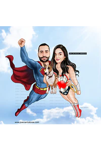caricaturas casal namorados marido mulher esposo esposa realista casamento mulher maravilha e superman abraçando apaixonados sensual romântica  digitais delicados presente quadrinho heróis