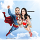 caricaturas casal namorados marido mulher esposo esposa realista casamento mulher maravilha e superman abraçando apaixonados sensual romântica  digitais delicados presente quadrinho heróis