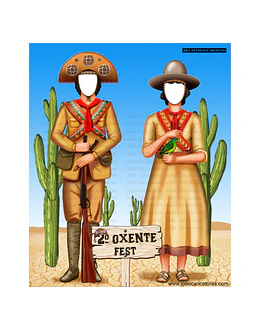 Lindo desenho, enviado por email,  para imprimir, Banner EuFui, casal nordestino, lampião, Maria Bonita, cangaceiro, rei do cangaço, espingarda, chapéu de couro, cactos, sertão, espingarda 