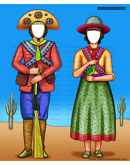 Desenho, enviado por email,  para imprimir, Banner EuFui, casal nordestino, lampião, Maria Bonita, cangaceiro, rei do cangaço, espingarda, chapéu de couro, cactos, sertão, cordel, folclore 