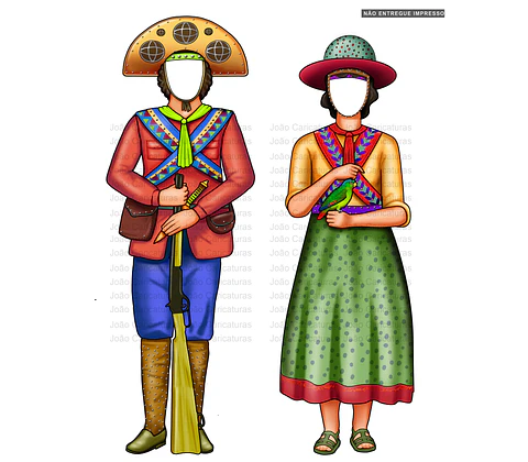 Desenho, enviado por email,  para imprimir, Banner EuFui, casal nordestino, lampião, Maria Bonita, cangaceiro, rei do cangaço, espingarda, chapéu de couro, cactos, sertão, cordel, folclore 
