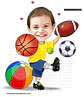 Caricatura aniversário, bebê, menino, tema bolas, bola, basquete, vôlei, futebol, futebol americano, praia, tênis, american football ball  - Thumbnail 1