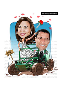 caricatura digital aniversariante dirigindo carro trilha, carro aranha, gaiola, off road, jipe, quadriciclo, dirigindo, pilotando