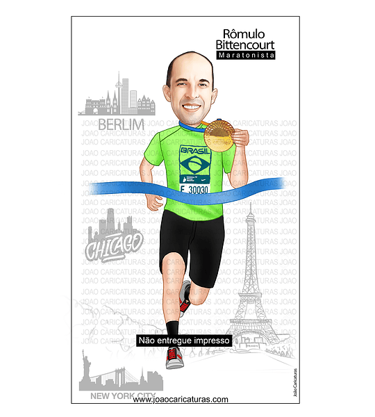 Caricatura Maratonista esportista corredor mundial atleta veloz competidor maratona ganhador numero um campeão