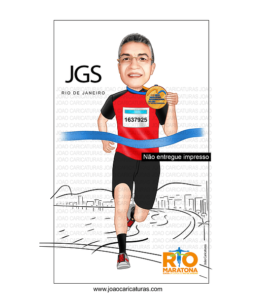 Caricatura Maratonista esportista corredor mundial atleta veloz competidor maratona ganhador numero um campeão