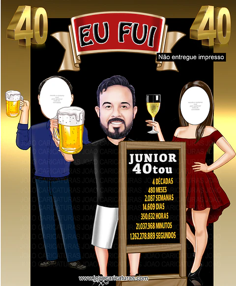 Caricatura banner "EU FUI" boteco, fundo bar, aniversariante chinelo, flamenguista, flamengo, time, convidados sem cabeça, tirar fotos, painel, 30, 40,50 anos alta qualidade refinado, xique, quarentou