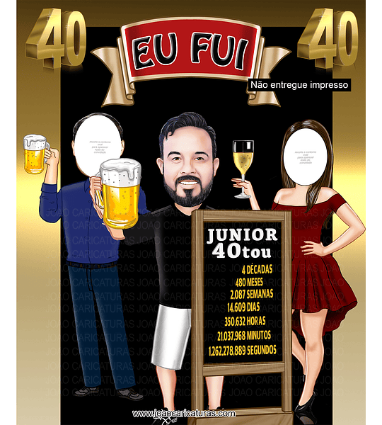 Caricatura banner "EU FUI" boteco, fundo bar, aniversariante chinelo, flamenguista, flamengo, time, convidados sem cabeça, tirar fotos, painel, 30, 40,50 anos alta qualidade refinado, xique, quarentou