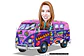 Caricatura aniversário mulher mãe, tia, irmã senhora, dirigindo kombi, hippie, 1960 e 1970, paz e amor, psicodélico, antiga, perua - Thumbnail 3